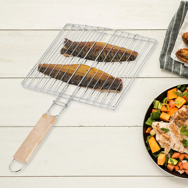 Kitchen Square Roaster Grill Barbecue Grill with Wooden Handle - Justgrabit Inc.