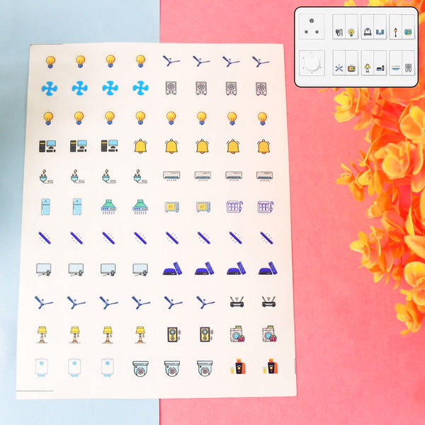 Pack of 10 Sheet Smart Switch Icon Sticker Sheet (10 Sheet, multi Icons) - justgrabit.in | Just Grab It