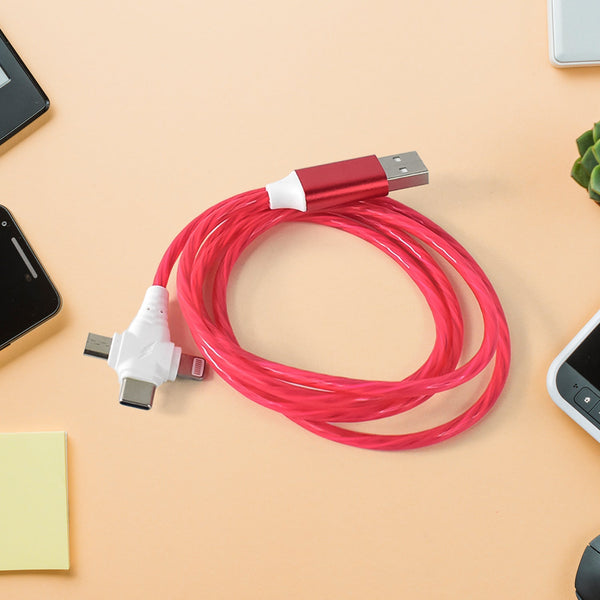 3 in 1 Charging Cable Light Up Fast Charger Lighting Cable (Mix Color) - justgrabit.in | Just Grab It