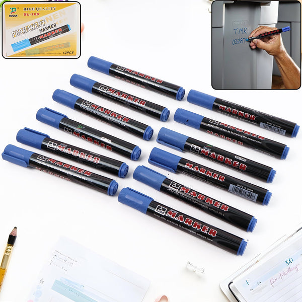 Premium Permanent Blue Marker Pen Set (12 Pc) - justgrabit.in | Just Grab It
