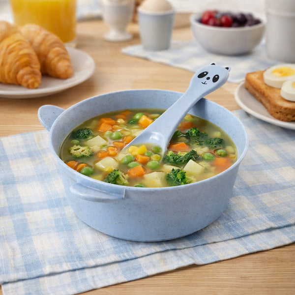 Wheat Straw Kids Soup Bowl with Matching Spoon (240ML, 1 Set ) - justgrabit.in | Just Grab It