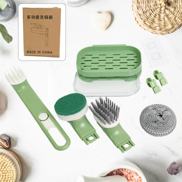 Dish Brush Set with Handle, Replacement Heads, Drain Tray in Kitchen (9 Pcs Set) - justgrabit.in | Just Grab It