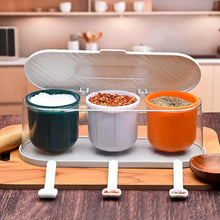 Home Kitchen 3 Grid Seasoning Spice / Masala Box Kit with Spoon (Multicolor / 1 Set) - justgrabit.in | Just Grab It