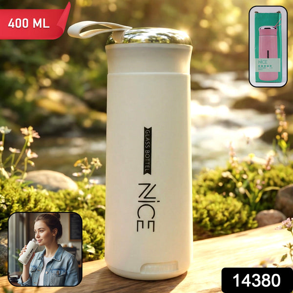 Premium White Glass Water Bottle (1 Pc ,400 ML) - justgrabit.in | Just Grab It
