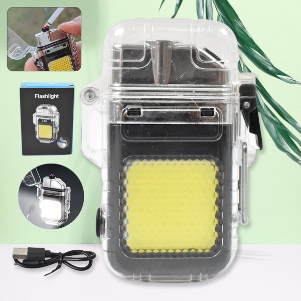 USB Rechargeable Electric Lighter & 3 Modes COB Flashlight (1 Pc) - justgrabit.in | Just Grab It