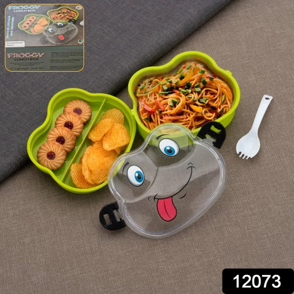 Double Layer Froggy Shape Lunch Box with Spoon (1 Pc / Mix Color) - justgrabit.in | Just Grab It