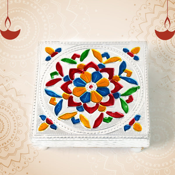 1 Pc Meenakari Wooden Chowki & Bajot Set: For Home & Office Puja (Multicolor) - justgrabit.in | Just Grab It