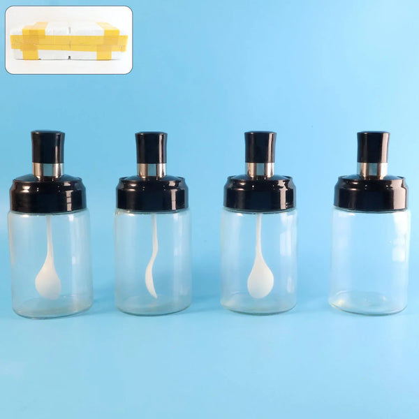 Transparent Spice Jar Set with Spoon & Airtight Lid (4 Pc) - justgrabit.in | Just Grab It