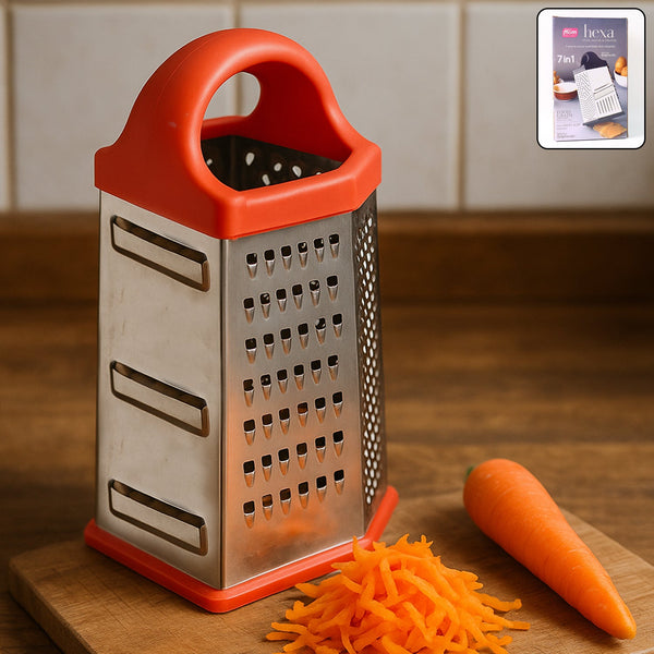 Supermom 7 - in - 1 Heavy Duty Stainless Steel Box Grater with Ergonomic Handle (1 Pc) - justgrabit.in | Just Grab It