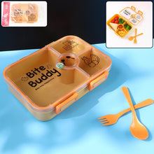 Bite Buddy 4 - Compartment Leak - Resistant Plastic Lunch Box with Spoon & Fork - justgrabit.in | Just Grab It