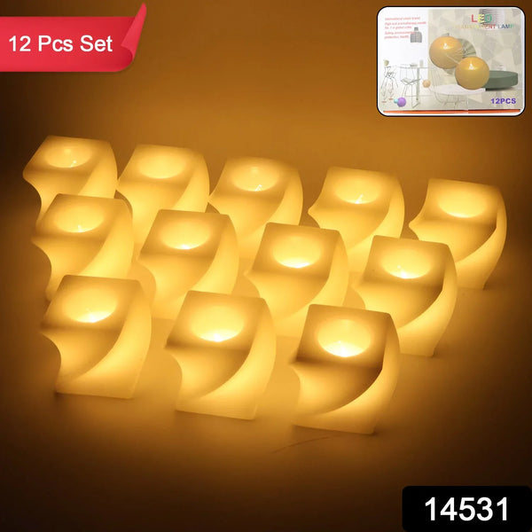 Set of 12 LED Flameless Decorative Candles – Square Shape Tealight Lamps - justgrabit.in | Just Grab It