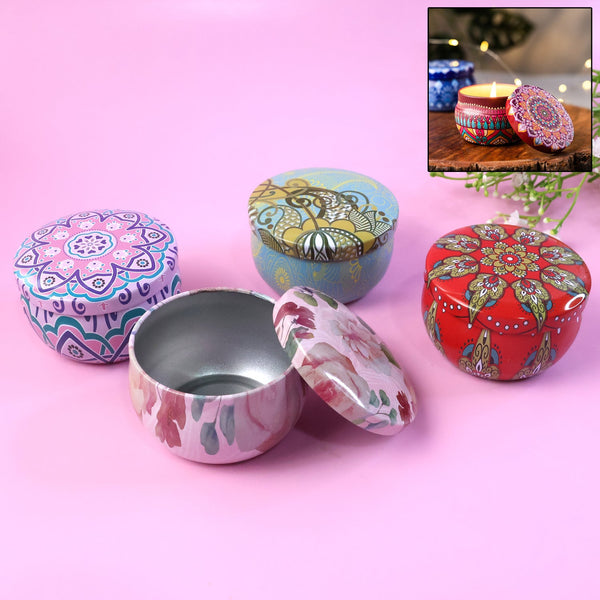 Premium Decorative Mandala Printed Metal Candle Container (4 Pc) - justgrabit.in | Just Grab It
