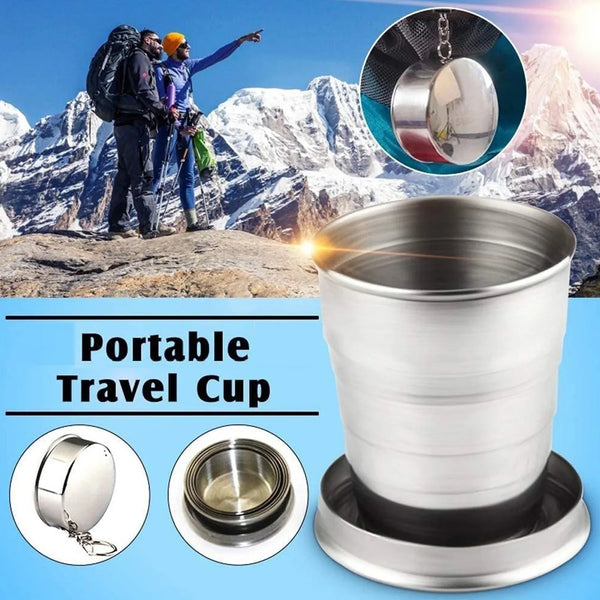 2 in 1 Camping Folding Cup with Keychain (1 Pc) - justgrabit.in | Just Grab It