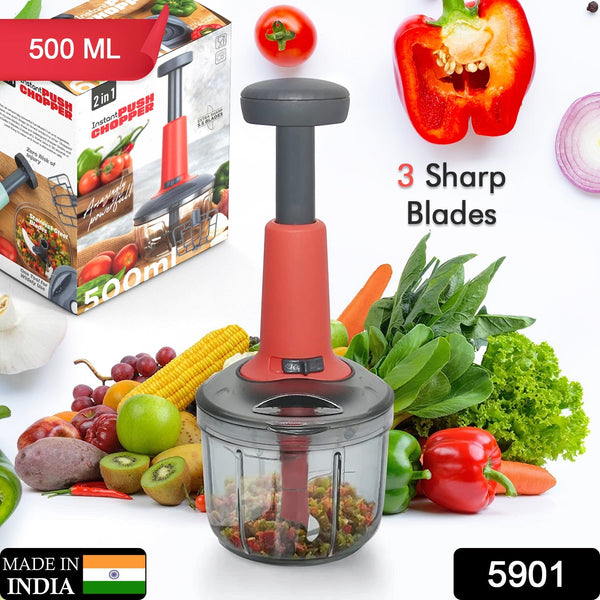 Matte Finish Hand Press Chopper with 3 Blades for Easy Vegetable & Fruit Chopping - justgrabit.in | Just Grab It