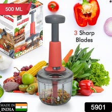 Matte Finish Hand Press Chopper with 3 Blades for Easy Vegetable & Fruit Chopping - justgrabit.in | Just Grab It
