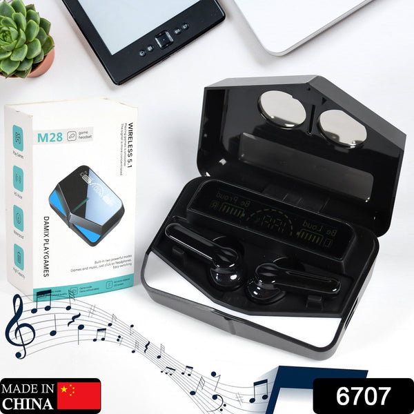 M28 Earbuds Max Bluetooth Gaming Headset With Lighting Ear buds 5.1 Earbuds Black - justgrabit.in | Just Grab It