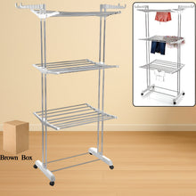 3 - Tier Foldable Stainless Steel Cloth Drying Stand with Wheels - justgrabit.in | Just Grab It