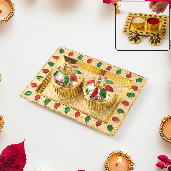 Rakasha Bandhan Special Puja Thali, Kumkum Thali Holder, Pooja Return Gift, Indian Housewarming Gifts, Brother / Bhai / Bhabhi / Sister / Family for Rakshabandhan, Diwali (Mix Design) - Justgrabit Inc.