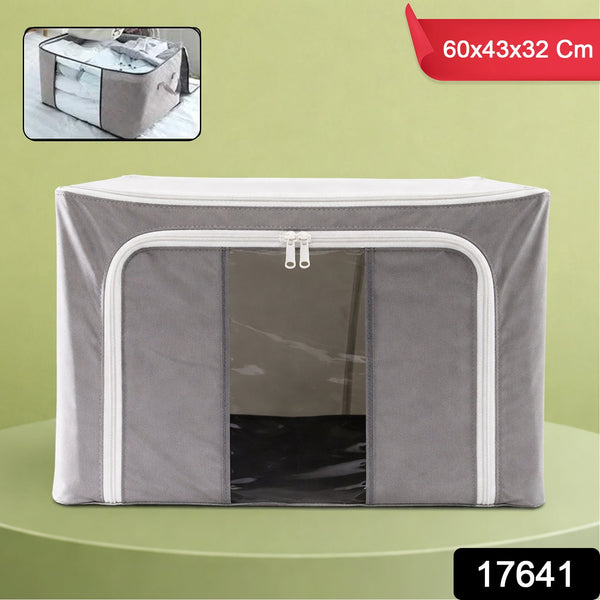 Foldable Steel Frame Clothes Storage Organizer Bag 60x43x32cm (Mix Color) - justgrabit.in | Just Grab It