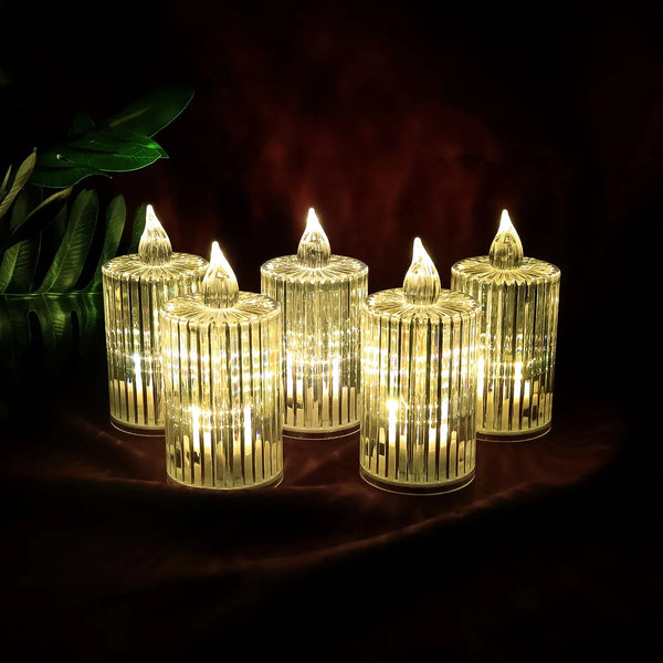 Premium Crystal Effect LED Flameless Candle Lights (5 Pc) - justgrabit.in | Just Grab It