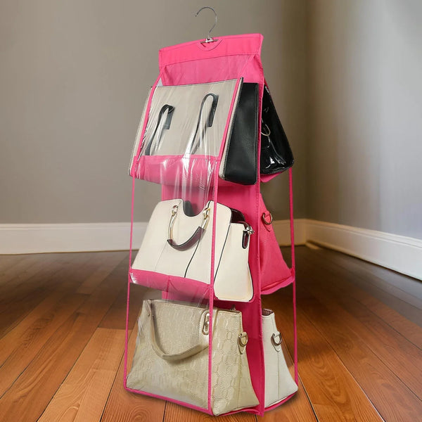 6 Pockets Hanging Purse Handbag Organizer Clear Hanging Shelf Bag (1 Pc) - justgrabit.in | Just Grab It