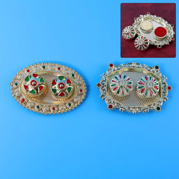 Meenakari Roli–Chawal Pooja Thali - (1 Pc / Mix design) - justgrabit.in | Just Grab It