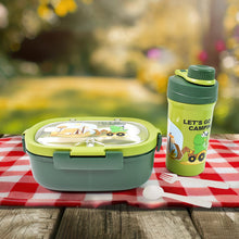 Plastic Lunch Box Leak Proof 3 Compartment with Bottle, Spoon and Fork (1 Set) - justgrabit.in | Just Grab It