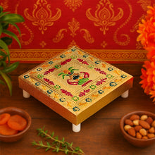 Handicraft Wood Chowki for Pooja , Wooden Bajot (1 Pc / Mix Descign & Color) - justgrabit.in | Just Grab It