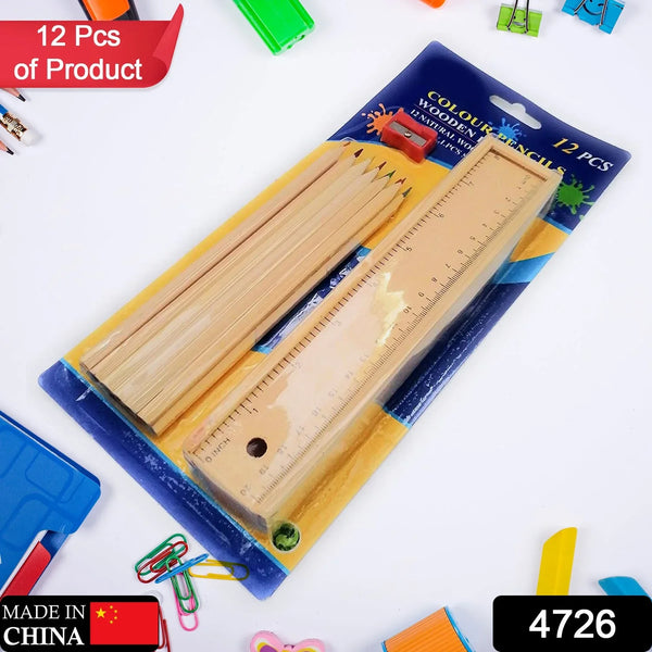 Colorful Wooden Pencil Set with Pencil box, Ruler, Sharpener For for Kids, Artist, Architect (12 Pcs Set) - Justgrabit Inc.