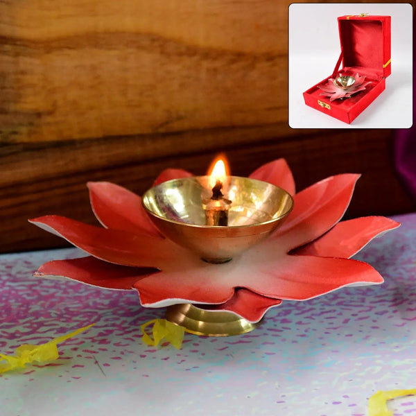 Lotus Shaped Brass Oil Diya (1 Pc) - justgrabit.in | Just Grab It