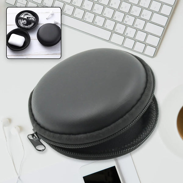 Cute Round Earphone Carrying Case - Multi - Use Pocket Pouch for Headphones, Cables, Coins, Airpods & More - justgrabit.in | Just Grab It