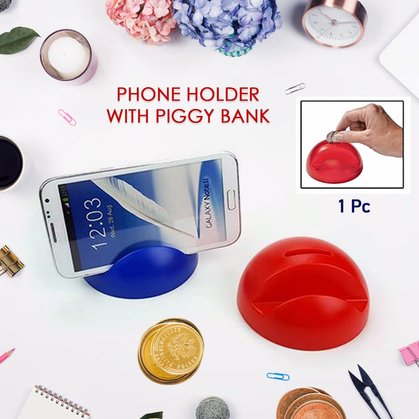 2in1 ABS Plastic Phone Holder Phone Stand With Coin Bank (1 Pc) - justgrabit.in | Just Grab It