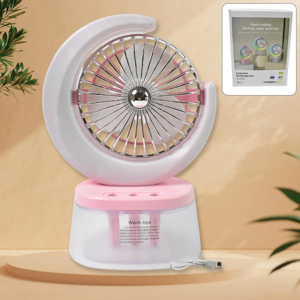 Desktop Fan - Camping Fan with LED Light, Portable Humidifying Fan (1 Pc / Plug & Play Fan) - justgrabit.in | Just Grab It