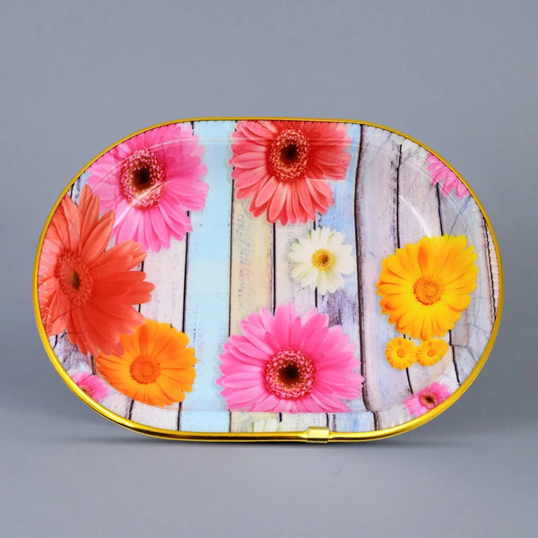 Medium Plastic Flower Printed Design Serving Tray (1 Pc / 31 x 21 CM / Mix Color) - justgrabit.in | Just Grab It