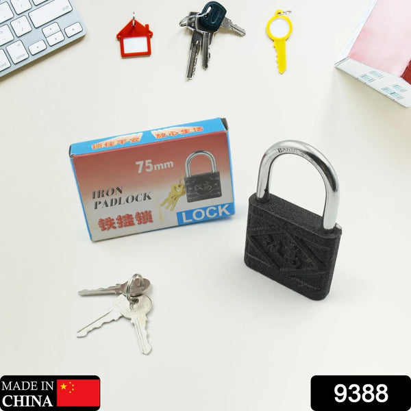 Black Iron Padlock – Brass Core, Waterproof & Anti - Theft for Home & Outdoor (75 mm) - justgrabit.in | Just Grab It