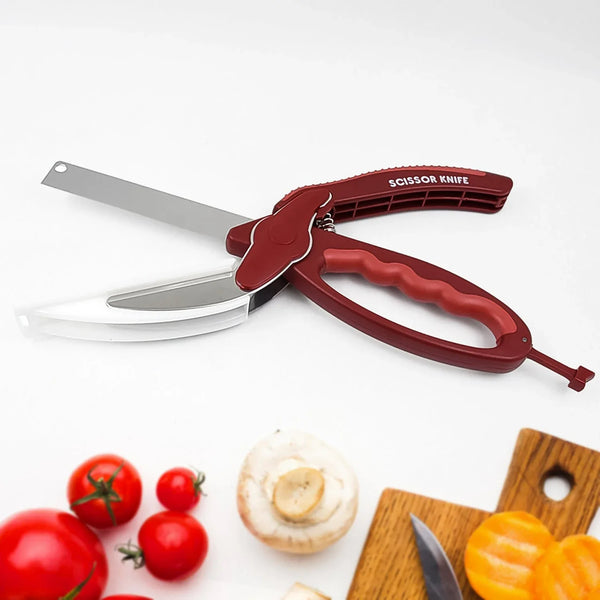 2 in 1 Kitchen Knife Scissor with Spring Locking Hinge and Chopping Board (1 Pc) - justgrabit.in | Just Grab It