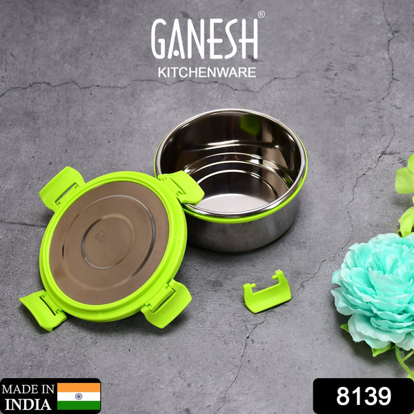 Ganesh Solo round 400 Stainless Steel Leak proof airtight Lunch Pack for Office use - justgrabit.in | Just Grab It