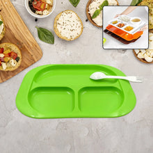 Plastic Food Plates / Biodegradable 3 Compartment Square Plate With Spoon for Food Snacks / Nuts / Desserts Plates for Kids, Reusable Plates for Outdoor, Camping, BPA - free (1 Pc) - Justgrabit Inc.