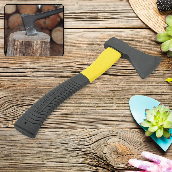 Gardening Tools Hatchet Axe Fiberglass Body Rubberized Handle Wood Cutting Axe, Camping Axe, Safety Axe, Pick Axe (972 Gm) - Justgrabit Inc.