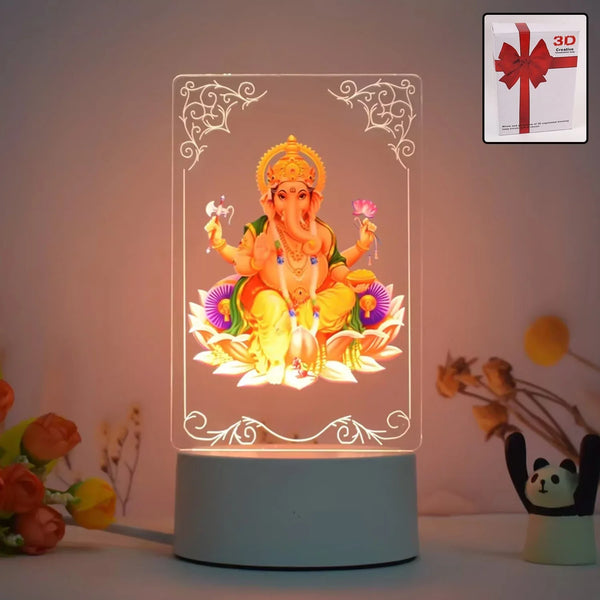 Beautiful 3D Lord Ganesh Frame with soft white light, Ganesh Ganesha (1 Pc) - Justgrabit Inc.