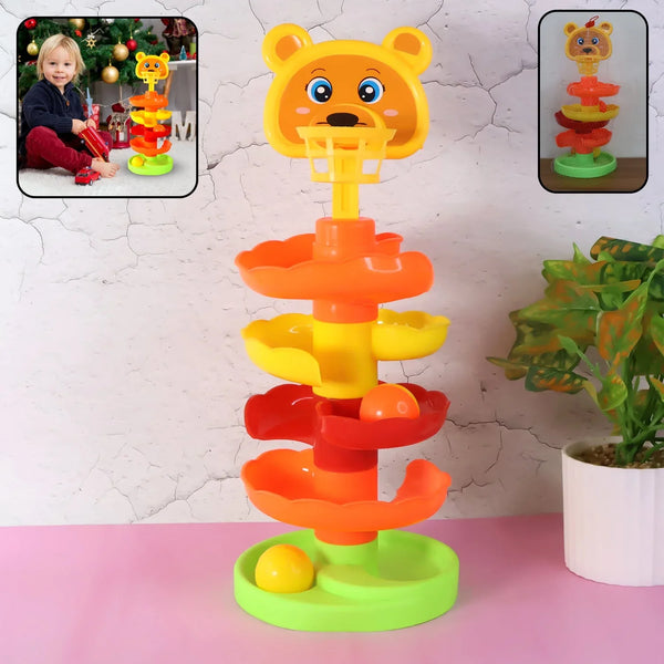 Colorful Bear Face Rolling Ball Drop Tower Toy Set - justgrabit.in | Just Grab It