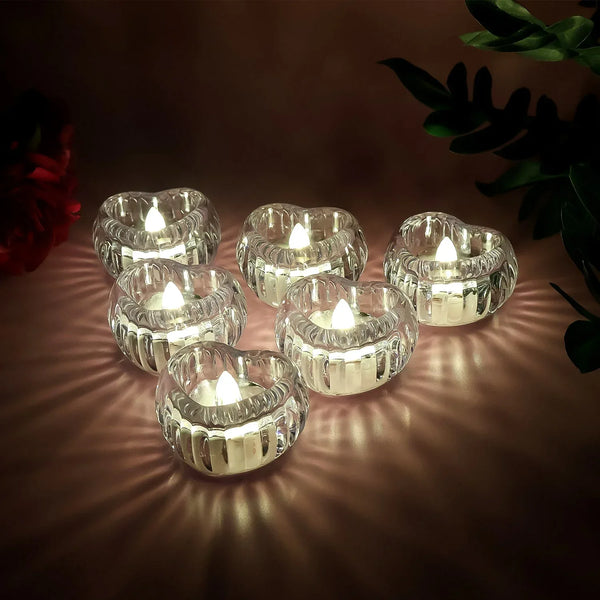 LED Crystal Tealight Decorative Flameless Candles (6 Pc) - justgrabit.in | Just Grab It