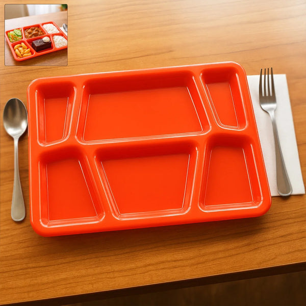 Plastic Multi - Compartment Rectangular Meal Serving Tray / Plate (1 Pc / Red) - justgrabit.in | Just Grab It