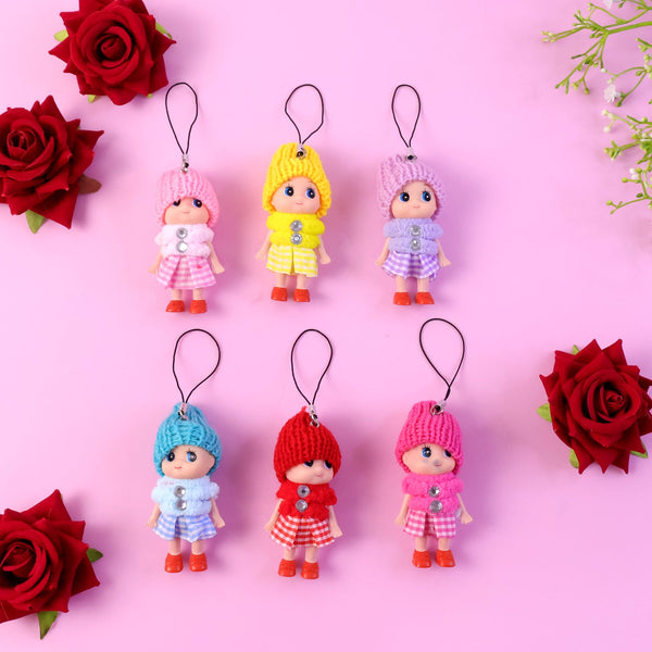 Cute Mini Doll Hanging Keychain Set (6 Pc Mix Color) - justgrabit.in | Just Grab It