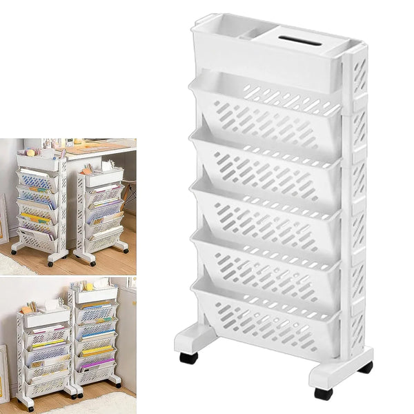 Movable Bookshelf, Large Capacity Rotatable Plastic Rolling Organization Shelf / Rack - Justgrabit Inc.