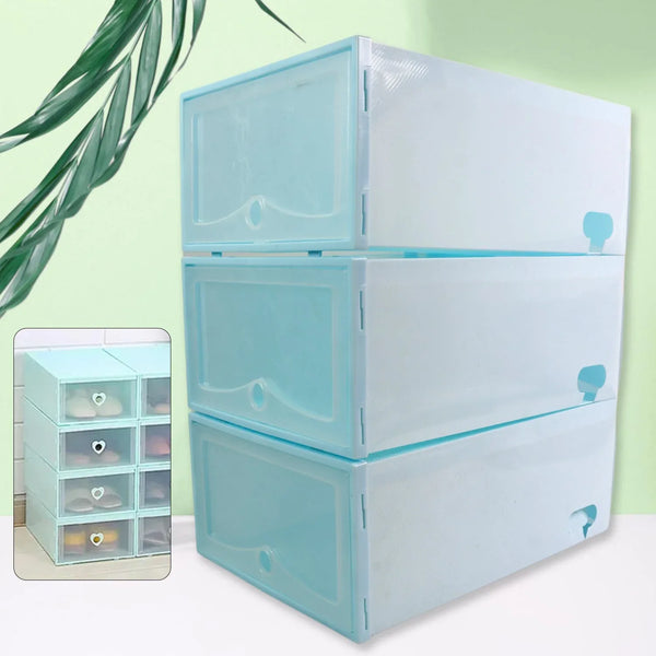 3 Layer Plastic Shoes Storage Box, Stackable Shoe Storage (1 Set / 3 Layer Set) - justgrabit.in | Just Grab It