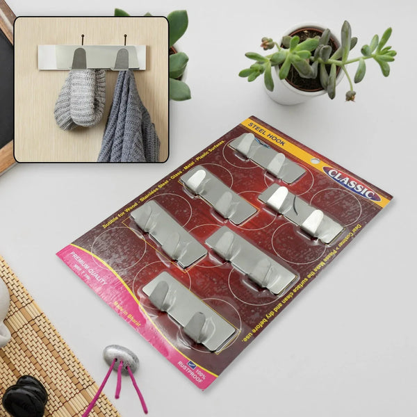 Self - Adhesive Wall Hooks (6 Pcs): Stainless Steel, Multipurpose for Home - Justgrabit Inc.