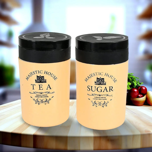 Accurate Seal Tea Sugar Coffee Container, Plastic Damru Shaped Tea, Coffee, Sugar Canisters Jar, New Airtight Food Seal Containers for Salt, Dry Fruit, Grocery 2 Section (800 ML Approx) - Justgrabit Inc.