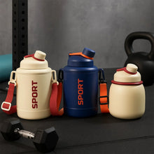 Sports Vacuum Bottle with Shoulder Strap 1 Pc Stylish Mix Design & Size - Justgrabit Inc.