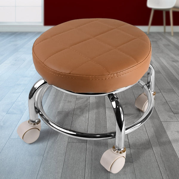 Heavy Duty Steel Base Round Rolling Stool with Wheels Pedicure Stool (1 pc) - justgrabit.in | Just Grab It